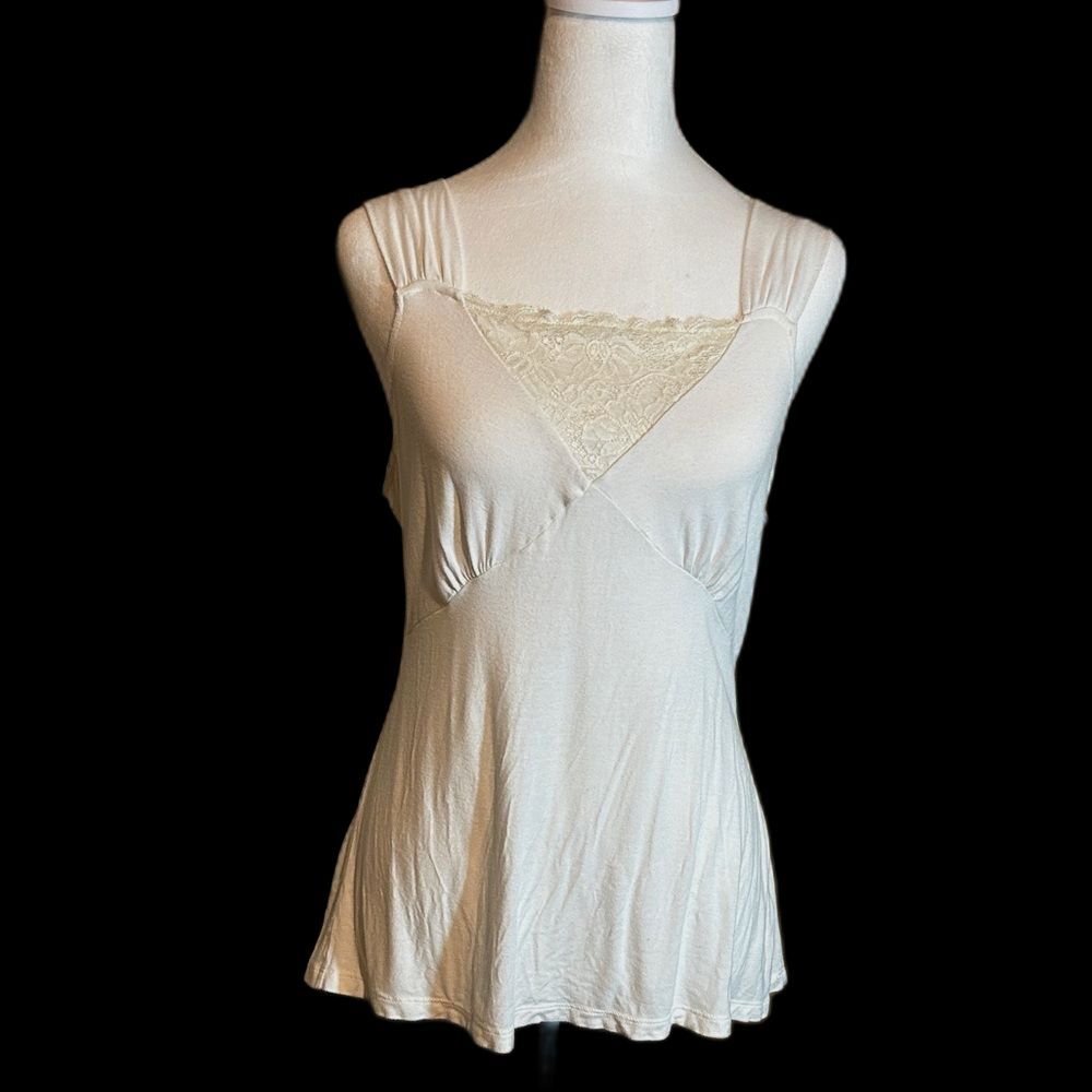 Nine & Co Cream Lace Trim Tank Top Cami Layering Shirt Women's Medium
